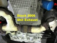 Stock Lousy Crossover Y-Pipe Design Exhaust.  Rear Pre-Cat actually flows toward front of car then comes to a 90 Degree to join with Front One!  NO  FLOW.