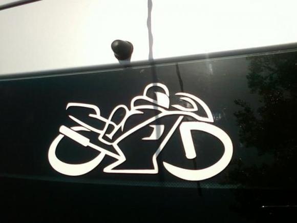 This track bike decal is on my rear window.