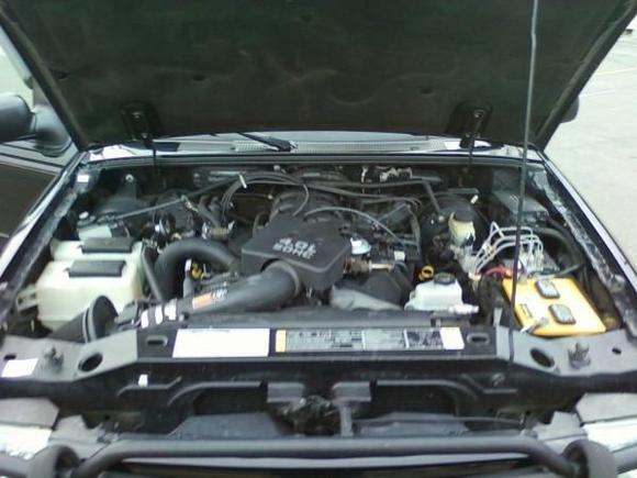 Has the biggest engine available; the 4.0L V6.  Made by Ford, but has lots of power. (I spun my tires and whipped the tail end around once by accident on wet pavement, misjudged throttle response a little there... :O, lol)  I get about 17 mpg in 2-wheel. 19 once.....