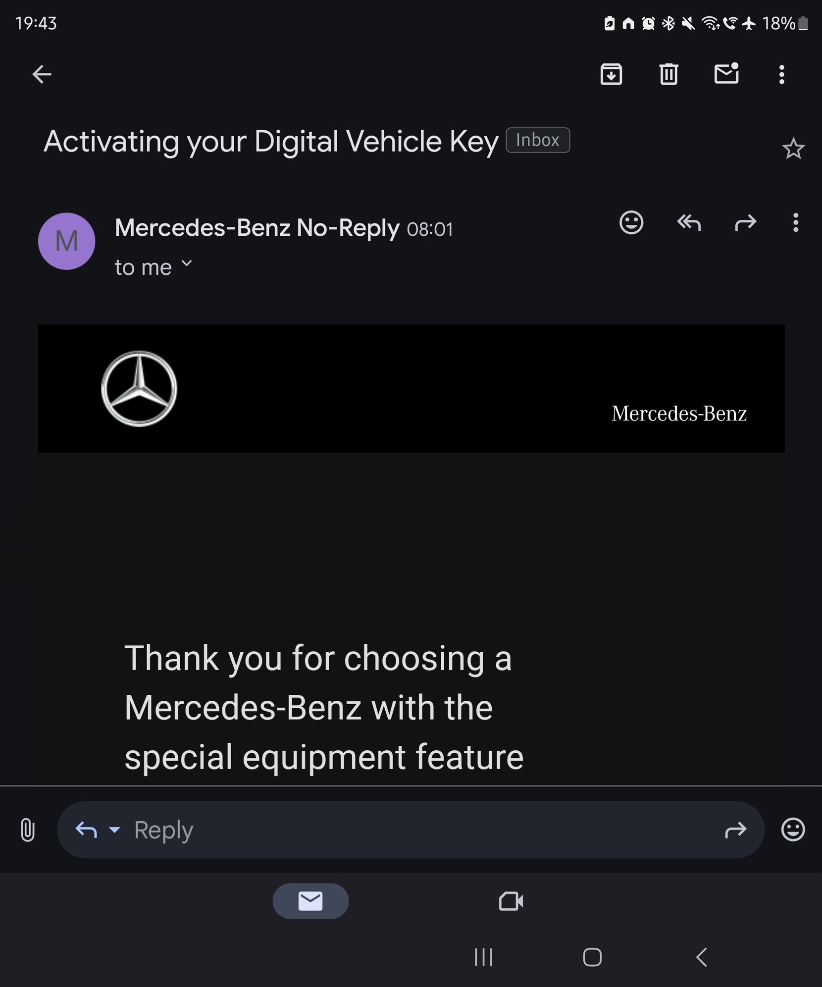 Email from Mercedes encouraging me to use the digital key.