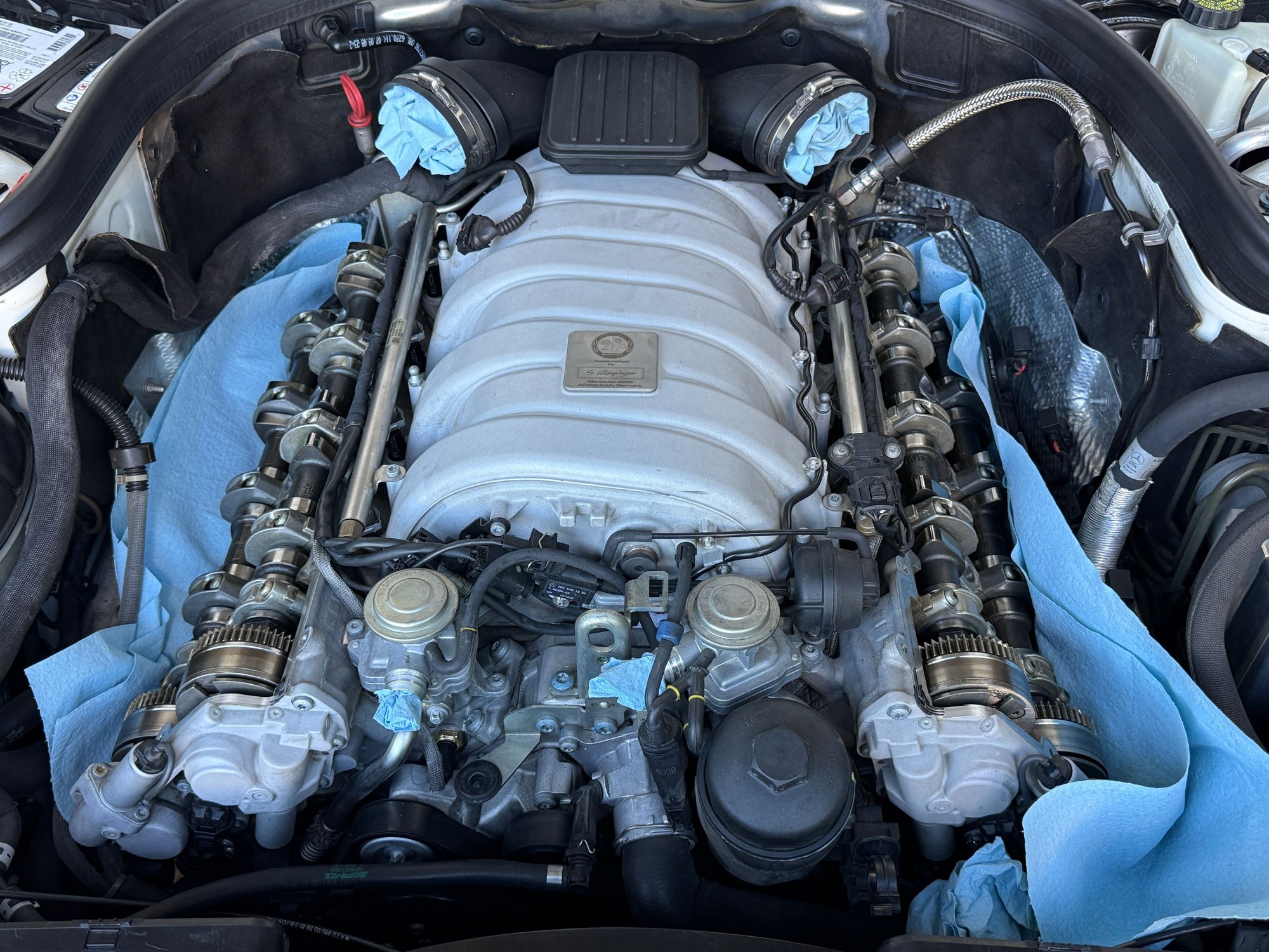 Wiring harness pulled back and valve covers removed