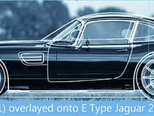 GT overlayed onto a jaguar E Type 2+2 FHC