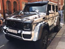 Another shot of this Saudi owned camo wrapped Mercedes-Benz G500 AMG 4×4² spotted on Harrods in London.