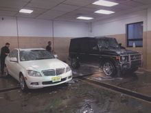 My C300 getting a wash next to big bro G63.