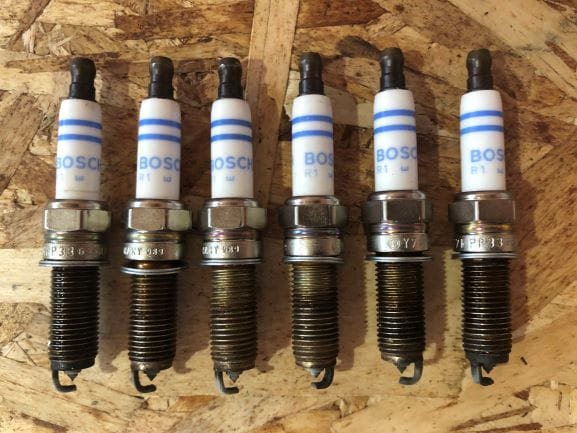 Spark Plugs with 142,222KM on them.
Spark Plug firing order from left to right: 1 2 3 6 5 4