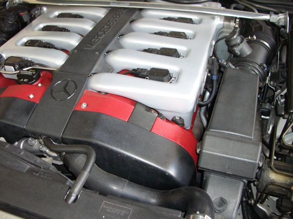 Great minds seem to choose crinkle red powder coat to replace the original valve cover finish.