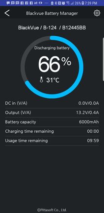 BlackVue b-124 Battery Monitor App display screen