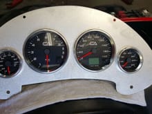 Speedhut gauges, including GPS speedometer with built in odometer.  The aluminum mounting plate will be crinkle coated.