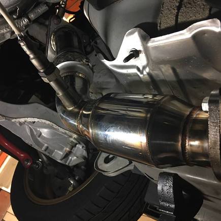 test pipes installed on the car. Fitment was good. I had to adjust my y-pipe connection a couple of times to keep it from hitting my transmission crossmember. I currently have it where it doesn't touch it but it is low enough that i scrap on it over speed bump.

The O2 extensions / anti-fouler were used to keep from getting the CEL.
