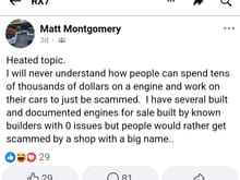 Literally everyone knows you have never sold a built engine. You have never even posted an engine built for sale. All you have ever done is posted pictures of disassembled motors in piles of parts and talked about how they're at your builders or going to be built. 

