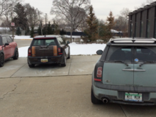 My Clubman (center) parked outside Detroit Tuned February 3rd, 2017.