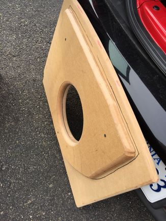 1.5" MDF baffle. The top layer mirrors the tire well cover board. The lower layer matches the tire well from tracing the foam tool-holder insert.