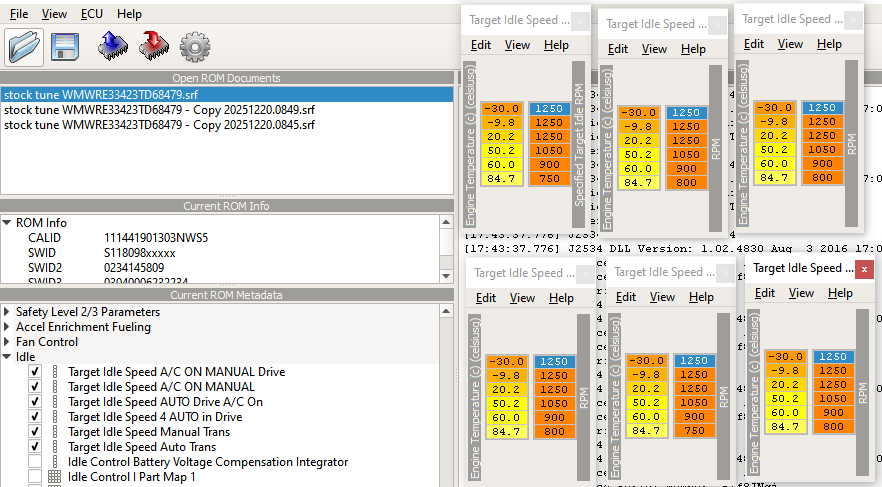 Target idle speed vs. engine temperature