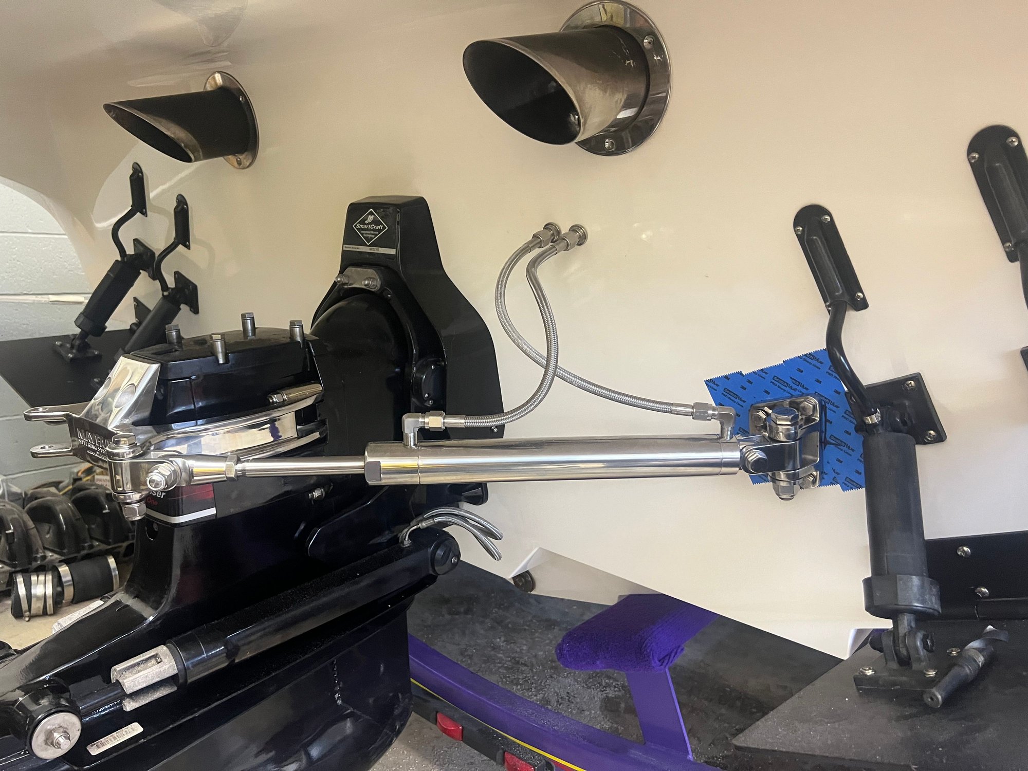 Transom bulkhead holes drilled.