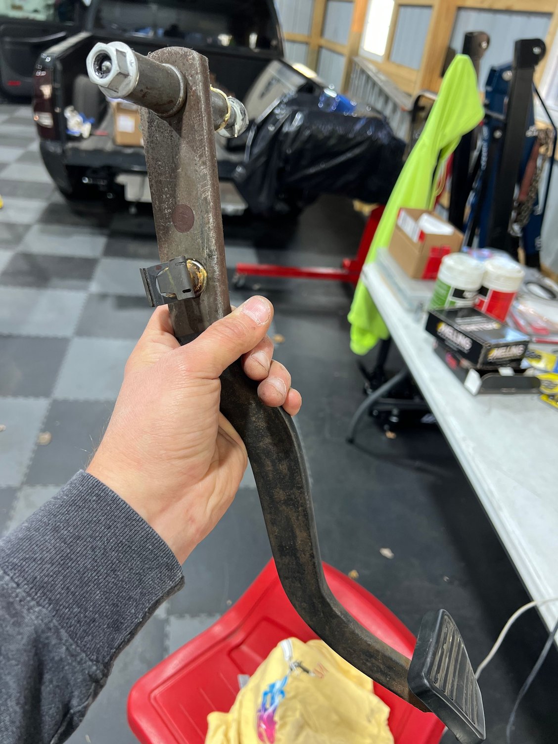 The mounting point for the rod coming out of the hydroboost needs to be higher on the brake pedal. You can see where I marked it with black marker. 