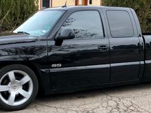 Finally dropped the SS went with a full 4-6... McGaughys flip and notch and keys up front for the moment... rides great for how low it is.. I had to cut the exhaust pipe due to hitting the diff and the bed 