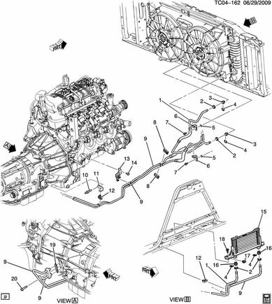 In this picture from a GM supplier it shows the 6L80e cooling lines on the (right) or passenger side.