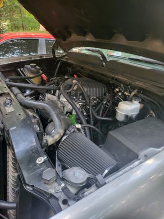 Redid intake to go to driver side, fabbed new bracket to hold it up.