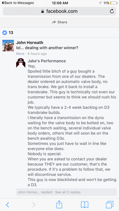 So I responded to this comment with exact details of what happened and that he's playing clueless (well aware of the situation and what was happening) and within a minute it was deleted and blocked me. Lol real class here!! Jakes records the phone calls there, let it play Jake, let's hear you losing it over asking why I've been told 3 different stories from your people.