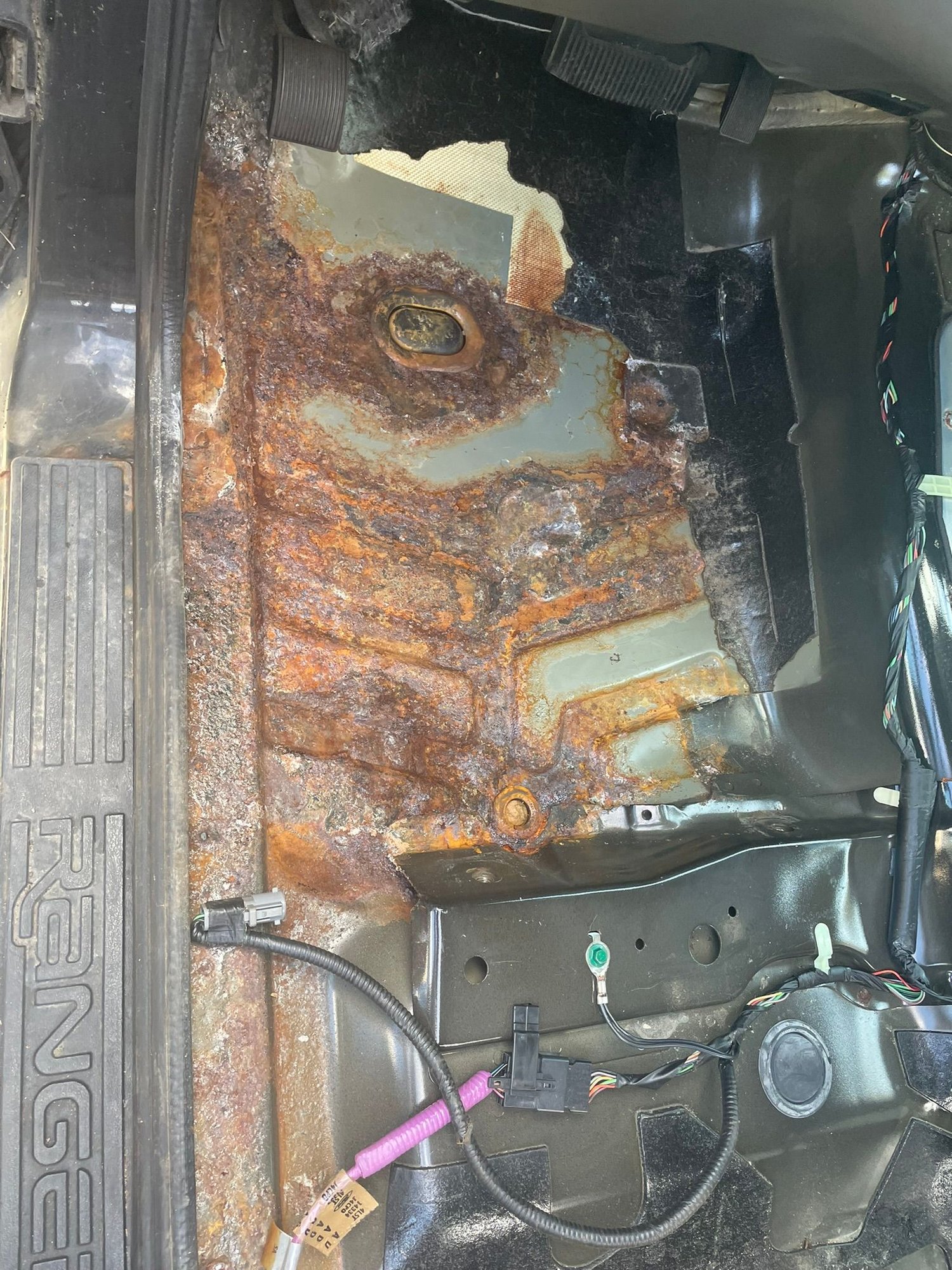 Common rust from drain in firewall being blocked from leaves