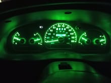 Dash lighting with green LEDs.