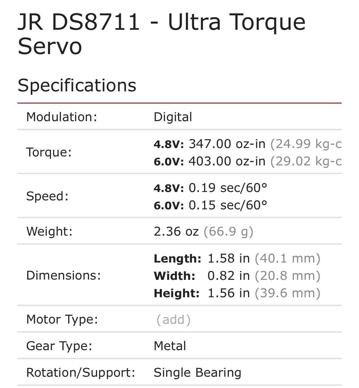 Pair of JR DS8711 Ultra Torque Servos **403oz & .15sec R/C Tech Forums