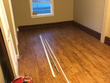 Closer. The wood floors were in worse shape, and was more then I want to spend to fix. 

Now how many shelf units can I make fit. 