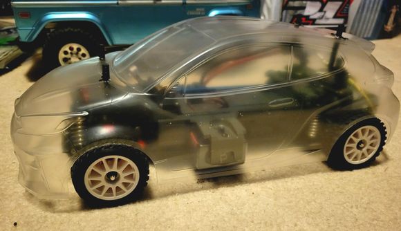 Tamiya MF-01X long wheelbase with Yaris GR body fitted.