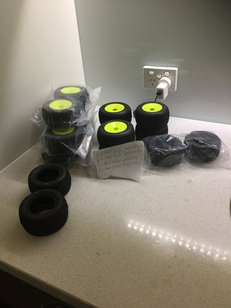 3 sets hole shots on new ae rims 
1 new hole shot tires only 

3 sets new caliber on new rims 
1 set caliber tires inly 