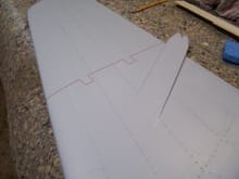 rudder with panel lines and rivets and chart tape where rudder hinges over