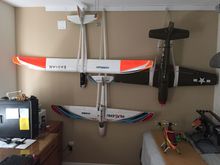 All planes and Heli’s are now inside protected from the hot garage. We squeezed them in our little home office. 