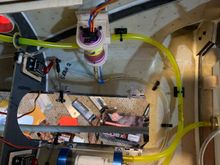 Fuel system plumbing almost done.  Kept all this on fuse bottom with pump mounted vertically on the right side. Keeping everything ahead of CG. Still need to mount vent in bottom of fuse