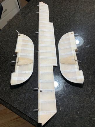 Rob stitching tapes done on rudders and elevator. Need to install trim tabs on elevator then these control surfaces ready for primer