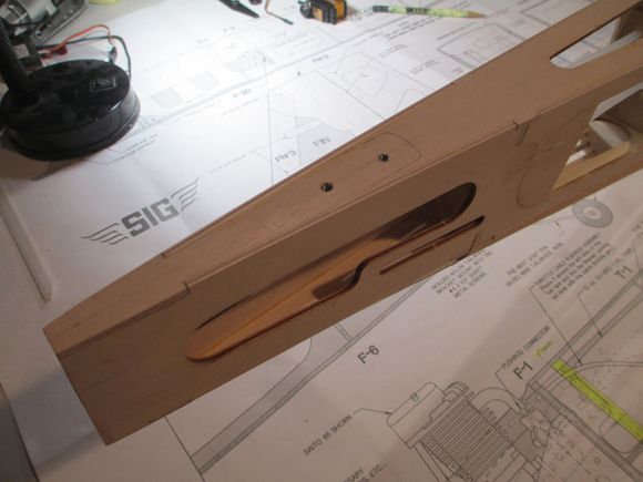 Since the bracket mounts farther back from the stock location, I made sure to reinforce the bottom with 1/8" birch ply.  Two 6-32 cap head screws will secure the bracket in place. 