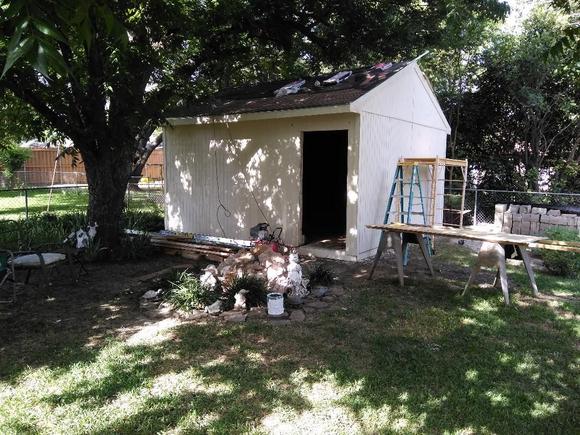 Shop  shingles going on.   
