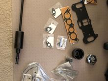 Oem replacement gasket, pilot bearing remover, and counterweight