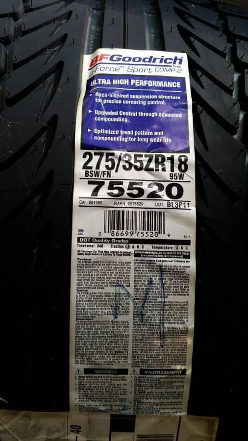 Wheels and Tires/Axles - (4) BFGoodrich gForce Sport Comp-2 275/35ZR-18 95W Tires - New - Richmond, VA 23235, United States