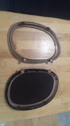 Backsides of the grills; top is before installing the speaker grill fabric, bottom is after
