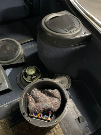A bit of trial and error, the amp was faulty, swapped out the unit and now have all four factory speakers bumpin. Actually sounds surpassingly good 