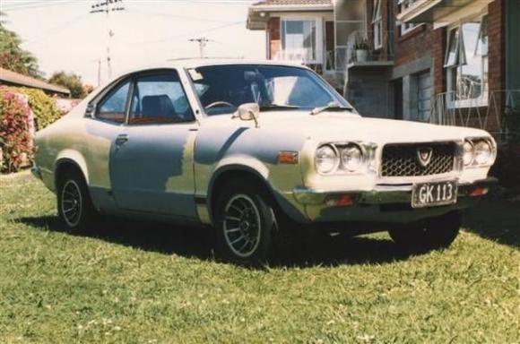 The 5th RX, another 1973 10A which we named Odie (like the little yellow dog in Garfield cartoons). I'd seen it about town with a smoky engine and harrased the owner til he sold it to me. Bought a 13B for it, but purchase of a house cramped the cashflow so car was sold to a friend who finished the project.