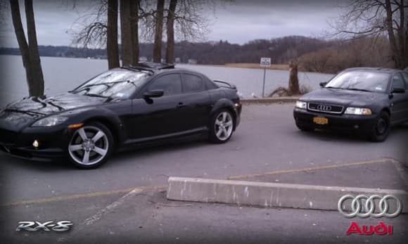 My RX-8 and friend's Audi A4 (ignore his winter rims) at Irondequiot Bay, Webster, NY.