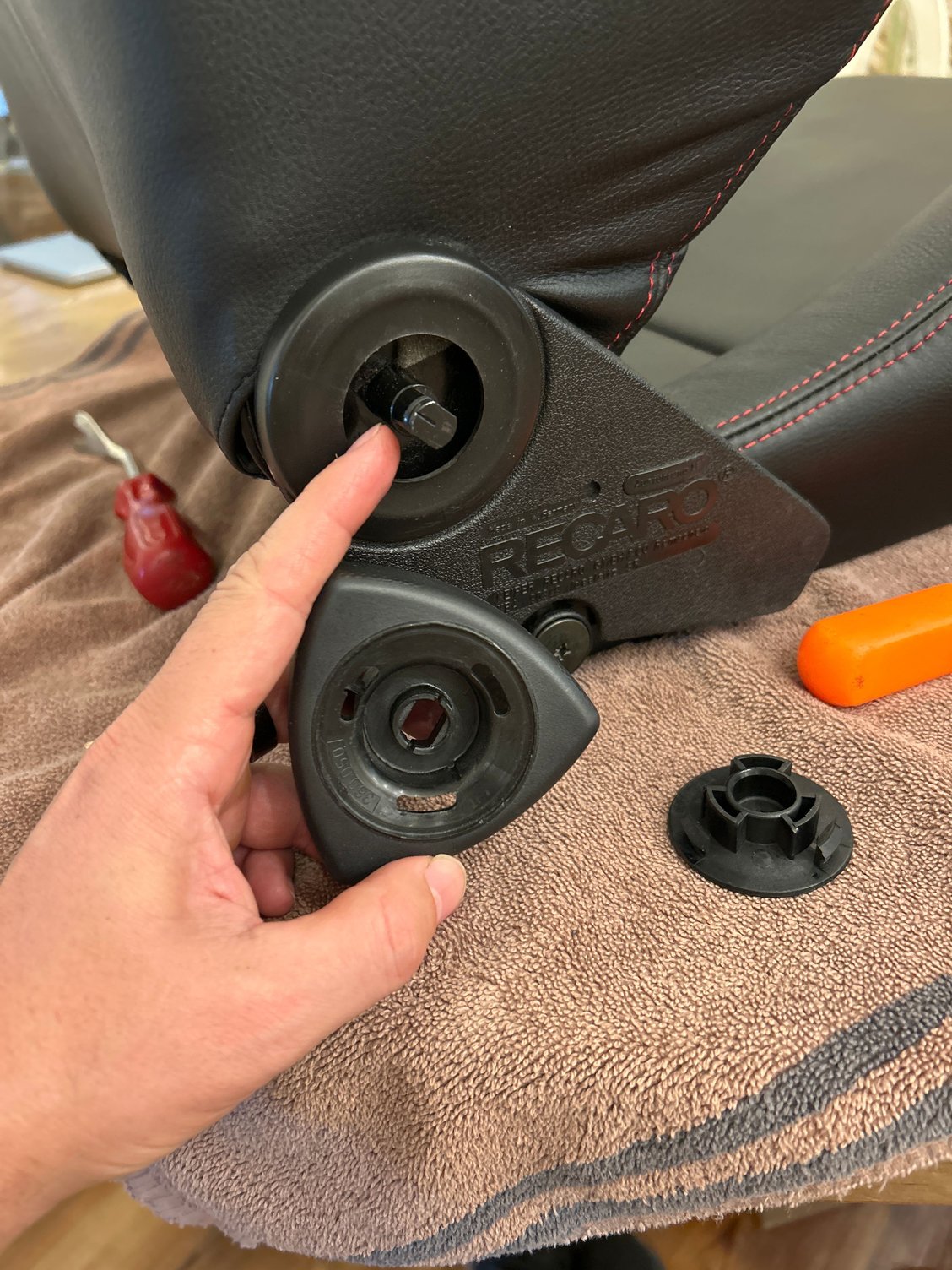 It was easy enough to take the knob off but the shaft feels like hardened steel. I hit it a few time with a dead blow to see if I could remove it from the seat, no dice. Looks like I could trim an inch off it and have the clearance I need to fit the seat. I’m not crazy about doing it though