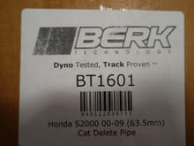 Berk 63.5 mm catalytic converter delete ("test")
 pipe, $50.  (See for more information)
