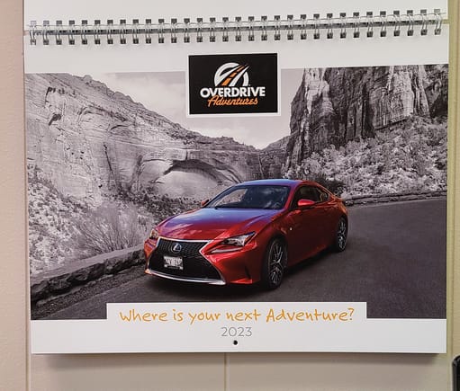 The 2023 Overdrive Adventures wall calendar.