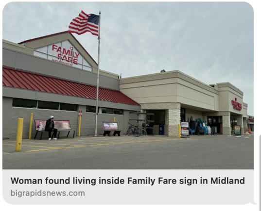 “The woman, whom police nicknamed the "Rooftop Ninja," lived inside the store sign for about a year, Warren said. Inside her dwelling, she had a mini desk, flooring, a pantry of food and even a houseplant.”  