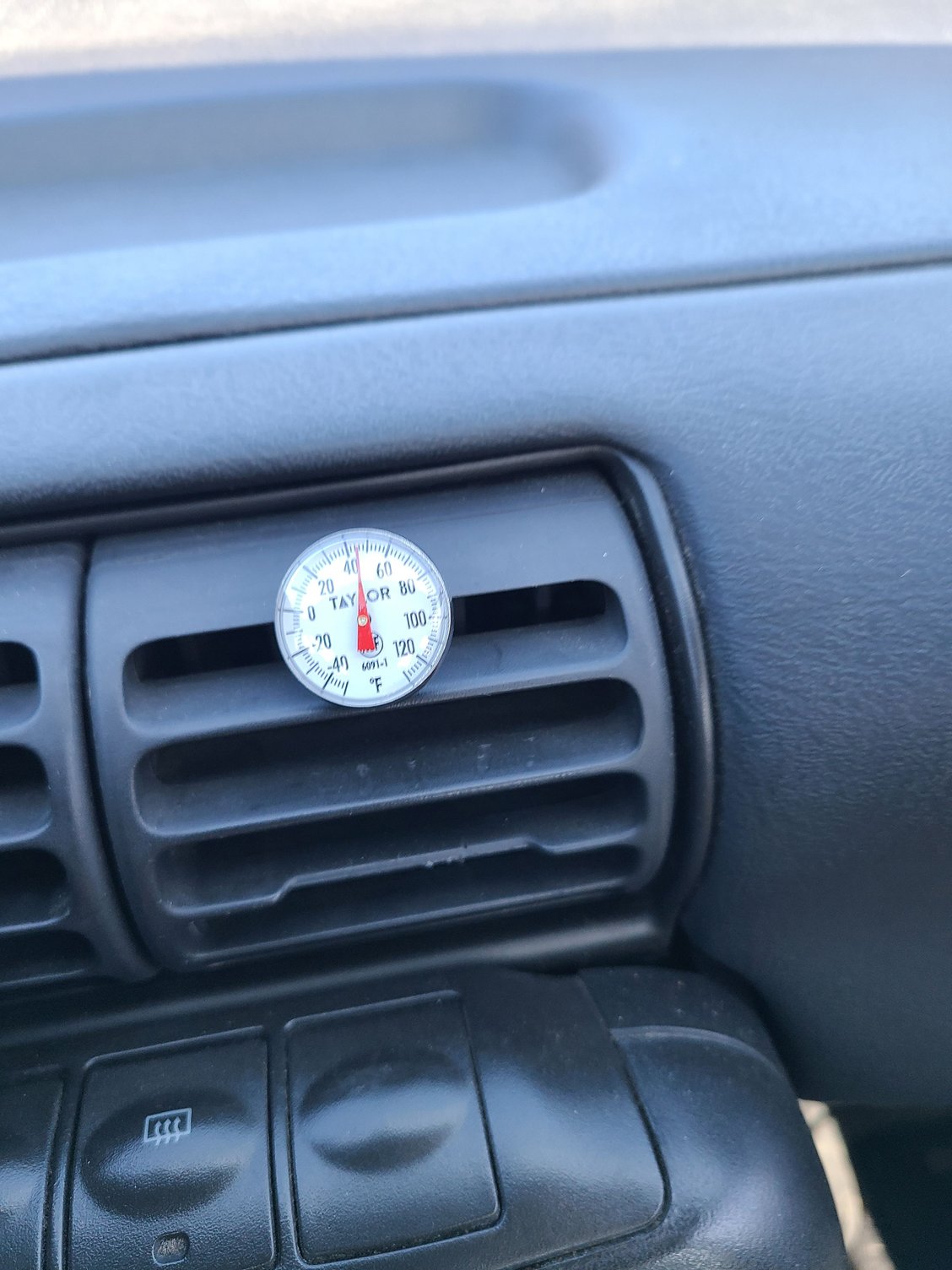 At 75 degree F ambient temperature, the central dash vent is blowing cold air at around 43 degrees F, which is pretty good.