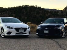 My 2015 Scion Tc on the right, and my buds 2014 Mazda 3 Hatch on the left. HATCH BROS!