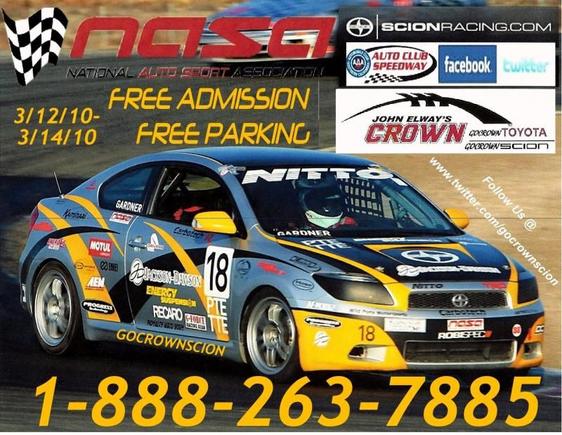 Racing@Auto Club Speedway
Free to get in so bring a friend and watch the rubber burn. Dont forget to tell a friend.
See you @ the Track
http://twitter.com/gocrownscion