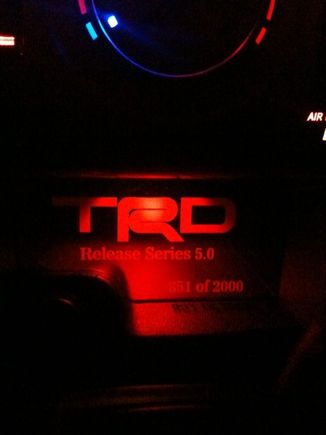 Custom made TRD Cubby with my series number lit up. Thanks to scoobasteve4123. He's the man. Fast responses and even faster shipping. Lol. Definitely see him for any custom cubby panels.