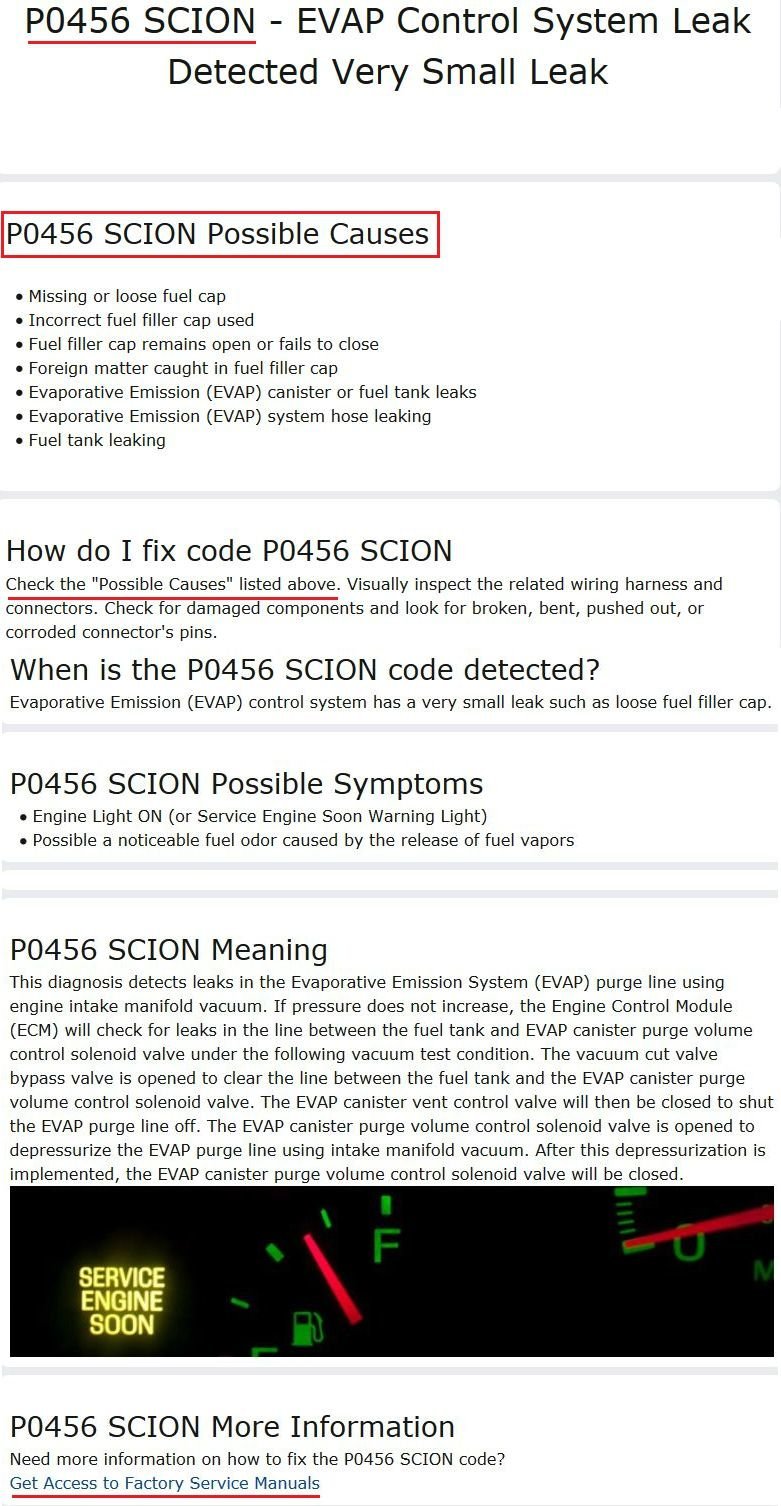 Scion Tc Check Engine Light Code P0455 Shelly Lighting